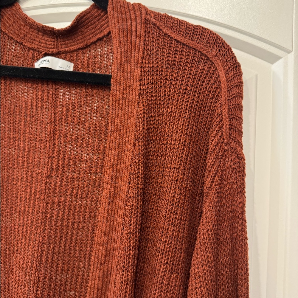 Women's Brown/Rust Open Front Cardigan Sweater - Picture 3 of 4
